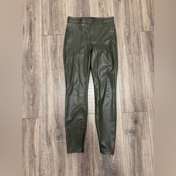 Zara Women’s Size Medium Faux Leather Pants  Ankle Zip Olive Khaki Legging - Picture 1 of 5